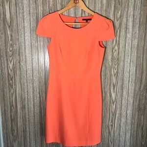 Tibi Coral Neon Short Sleeve Knee Length A-Line Sheath Midi Dress
